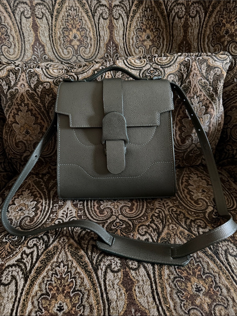 Senreve Olive Green Leather Crossbody Satchel